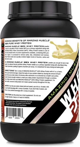Vista 3 de Amazing Muscle - Polvo aislado y concentrado de proteína de suero 0.88 oz de proteína por porción, sin OMG, sin gluten (2 libras, avellana)
