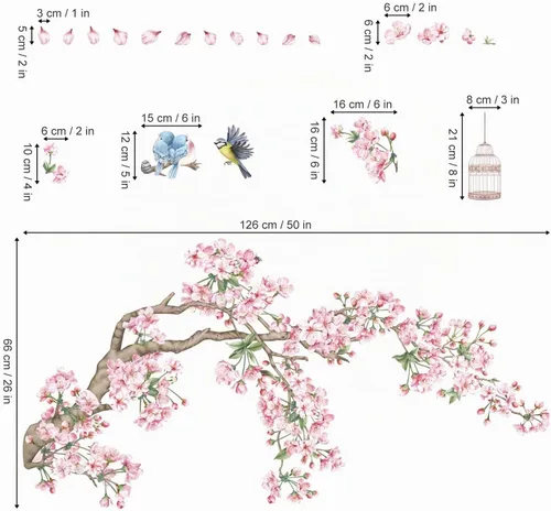 Vista 4 de decalmile Pegatinas de pared con diseño de ramas de cerezo en flor rosa