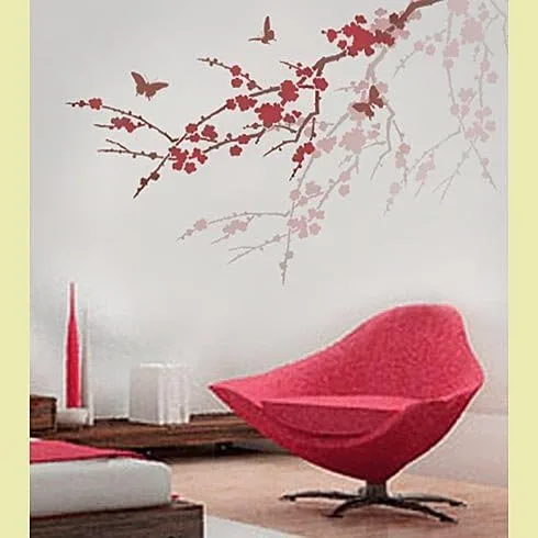 Vista 4 de Stencil Sakura y mariposas. Plantillas reutilizables mejor que calcomanías de pared