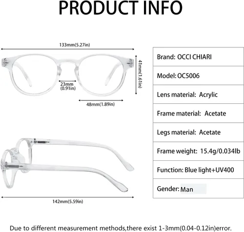 Vista 5 de OCCI CHIARI - Gafas de lectura redondas elegantes para hombres y mujeres, lectores ligeros y cómodos
