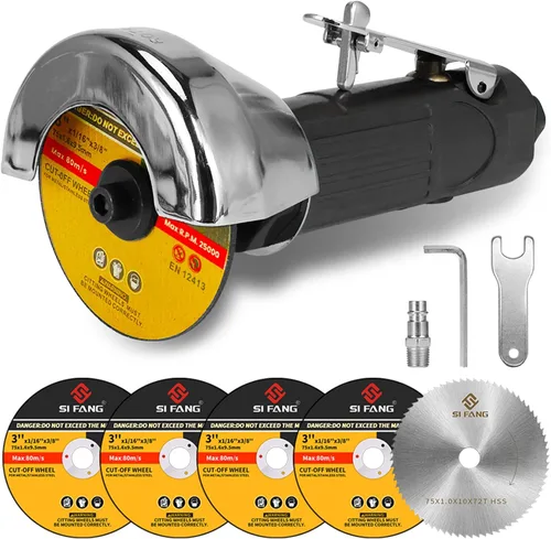 Vista 8 de Herramienta de corte de aire de 3 pulgadas, equipada con 5 piezas de discos de corte de 3 pulgadas, herramienta neumática de corte de chapa, 2000 rpm