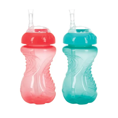 Vista 4 de Nuby Paquete de 2 vasos antiderrames con popote flexible, 10 onzas, los colores pueden variar