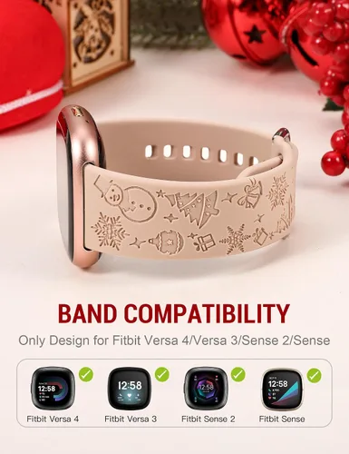 Vista 2 de W-RARA Correa de reloj grabada de Navidad compatible con Fitbit Versa 4/Versa 3/Sense 2/Sense, mujeres y hombres, silicona suave, lindo muñeco