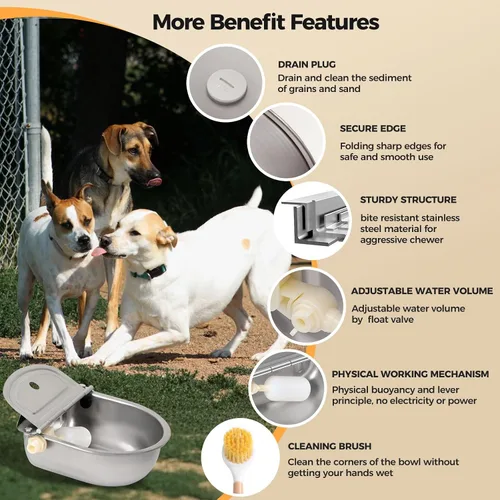Vista 5 de BinetGo Dispensador automático de agua para perros al aire libre, de acero inoxidable, resistente a las mordeduras, cuenco de agua automático