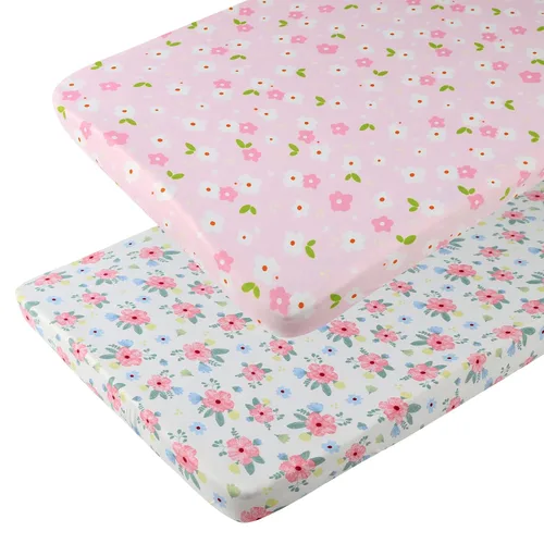 Vista 10 de Onacosht Pack n Play Sheets - Juego de 3 sábanas unisex para bebé, tejido elástico, portátil, de punto de jersey, funda de colchón para cuna