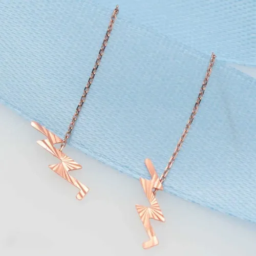 Vista 3 de SAGEKING 2024 New 585 Purple Gold Unusual Short Ear Line Plated 14K Rose Gold Simple Geometric Earrings For Women Suitable For Daily Jewelry Fashion