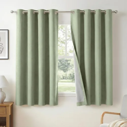 Vista 41 de Cortinas pequeñas cortas con textura de lino 100% opacas para ventanas