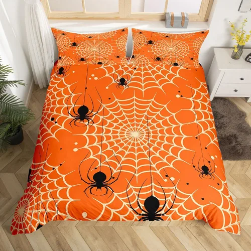 Vista 31 de Manfei Juego de funda de edredón de Halloween tamaño individual, juego de ropa de cama de 2 piezas para niños y niñas, decoración de habitación