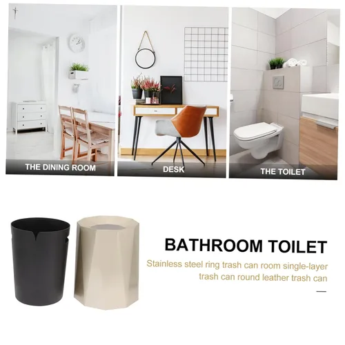 Vista 3 de Alipis Bote de basura dorado para cocina, cubo de basura para dormitorio, papelera, papelera, oficina, baño, papelera, oficina, papelera, cubo