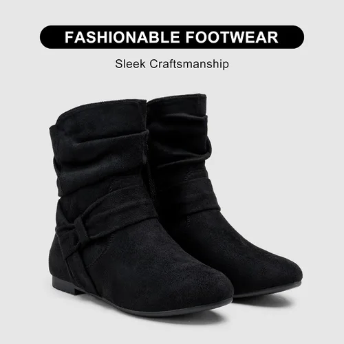 Vista 6 de Vepose Botas planas de tobillo holgado para mujer, botines cortos de tacón bajo con cremallera 939A