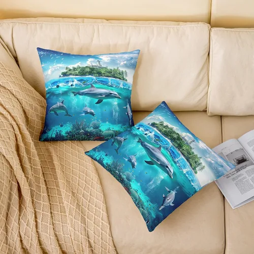 Vista 2 de jejeloiu Cortina opaca con diseño de delfín, bonita cortina de puerta de animales del océano, privacidad hawaiana, decoración de vida marina