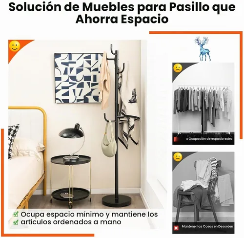 Vista 9 de Tangkula Perchero independiente, árbol de metal resistente con 8 ganchos, soporte para colgar abrigos con base ampliada de 13 pulgadas, árbol