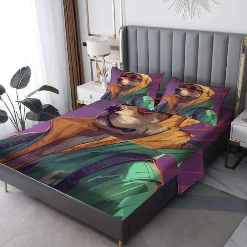 Vista 8 de Sábanas de bulldog francés tamaño King, sábanas de nube, sábanas y fundas de almohada estampadas de 4 piezas, sábana bajera ajustable de microfibra