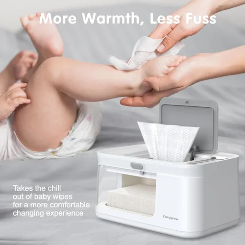 Vista 7 de Calentador de toallitas para bebés con luz LED y ventana de visión transparente, ajustable de 95 ℉ a 131 ℉, cable de enchufe de 4.9 ft