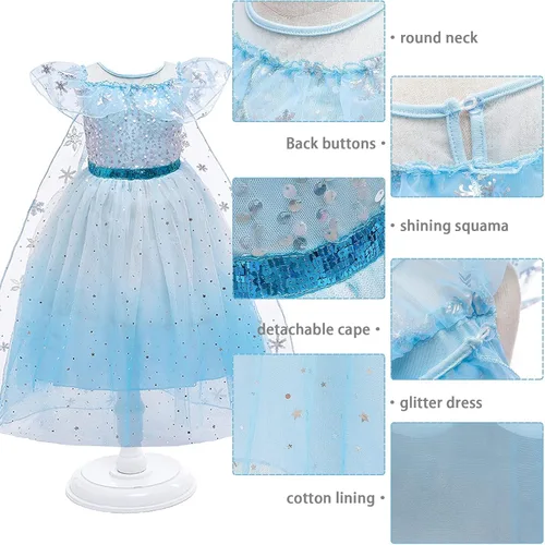 Vista 7 de TSIZFXI Elsa - Vestidos de princesa para niñas, fiesta de cumpleaños con accesorios de 3 a 8 años