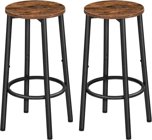 Vista 10 de HOOBRO Taburetes de bar, juego de 2 sillas de bar, taburetes altos redondos para cocina con reposapiés, taburetes de barra de desayuno, marco
