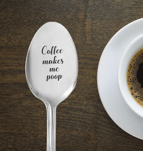 Vista 2 de Regalos divertidos Cuchara grabada de café me hace caca Regalo para amantes del té del café para cumpleaños Aniversario Relleno de calcetín