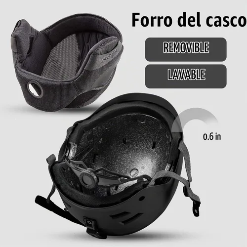 Vista 6 de Casco de esquí, casco de snowboard, casco de deportes de nieve, compatible con audio para hombres, mujeres y jóvenes Negro mate