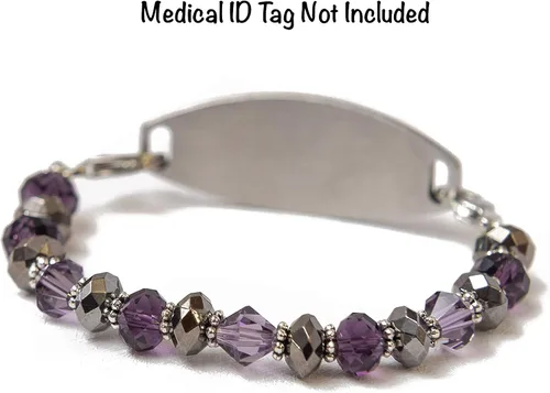 Vista 59 de Pulsera elástica de alerta médica, pulsera de identificación médica de repuesto intercambiable, etiqueta de identificación no incluida, cristales