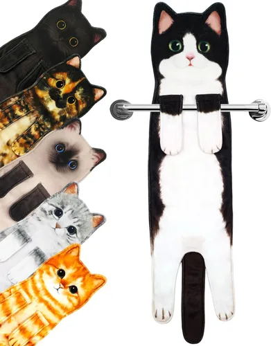 Vista 25 de PAT JUUMG - Toallas divertidas de mano con forma de gato para decoración de baño o cocina; toallas decorativas colgantes para la cara, súper