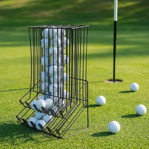 Vista 4 de MyGift Golf Ball Basket Holder - Matte Black Metal Wire Golf Ball Dispenser and Countertop Display Rack