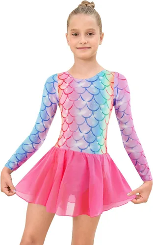 Vista 3 de Leotardos de gimnasia con falda para niñas, tutú de ballet, vestido de danza, leopardo, sirena, unicornio, falda de gimnasia