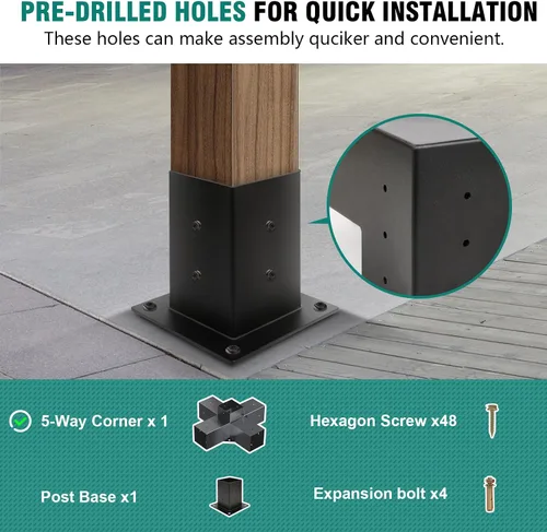 Vista 5 de Kit de pérgola - Soportes de 5 vías para vigas de madera de 4 x 4 pulgadas, cenadores, patio y cobertizos