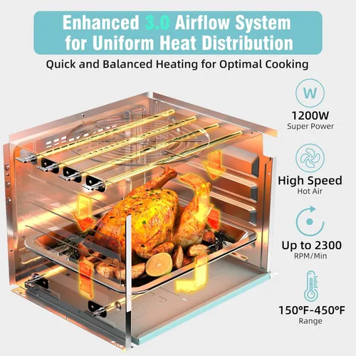 Vista 5 de Novaspark Combo de Horno Tostador y Freidora de Aire, Horno de Convección Retro de Encimera, Horno Tostador Pequeño de 16QT, 4 Rebanadas o Pizza