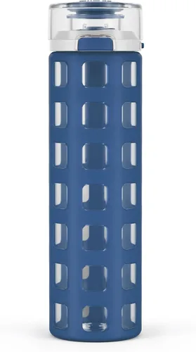 Vista 12 de Ello Syndicate - Botella de agua de vidrio reutilizable de 20 onzas con tapa abatible a prueba de fugas de un solo toque, funda protectora