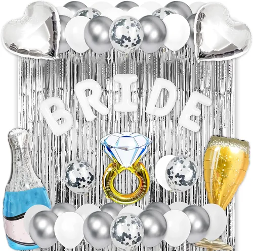 Vista 6 de Kit de decoración de despedida de soltera, kit de arco de globos de despedida de soltera, cortinas de fondo de flecos de papel de aluminio plateado