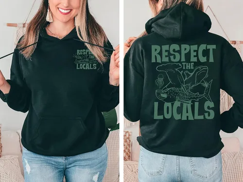 Vista 2 de CURTIZON Respect The Locals - Sudadera con capucha de tiburón, diseño inspirado en el océano