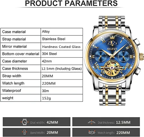 Vista 4 de OLEVS Relojes mecánicos automáticos para hombre, cuerda automática, impermeable, acero inoxidable, relojes de pulsera para hombre, reloj de lujo