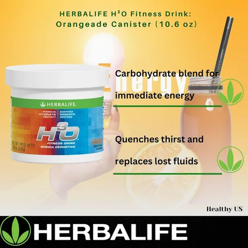 Vista 5 de Herbalife H³O Fitness Drink: recipiente de Orangeade de 10.6 oz (300 g), mezcla de carbohidratos para energía inmediata, energiza, hidrata, protege