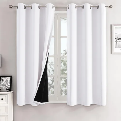 Vista 15 de ChrisDowa Cortinas 100% opacas de 63 pulgadas de largo para dormitorio con forro negro, 2 capas gruesas totalmente opacas con aislamiento térmico