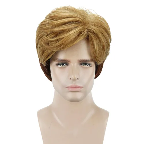 Vista 16 de RightOn Peluca marrón corta para disfraz, pelucas cortas marrones para hombre y mujer, fiesta de cosplay