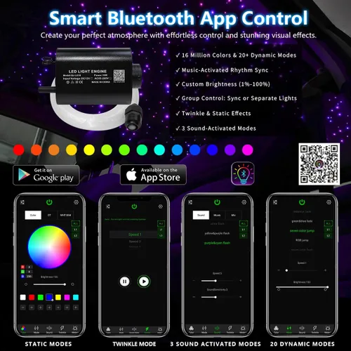 Vista 3 de Kit de luces de fibra óptica centelleante APP de 16W para techo estrellado, kit de luces de techo RGBW de estrella de fibra óptica activadas por