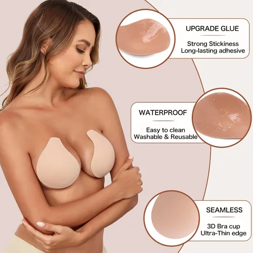 Vista 3 de Bontierie Cubiertas de pezón Pegajoso Push Up Bra Añadido Levantamiento sin costuras Empanadas Ultra Delgadas Adhesivo Bras Mujeres
