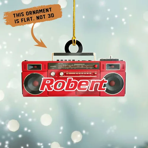 Vista 2 de Adorno de radio personalizado 2025, adorno de radio retro personalizado, cinta de cassette, adornos retro, adornos de radio de Navidad, adornos