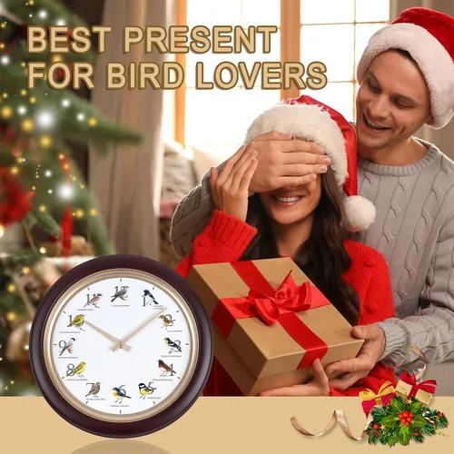 Vista 7 de Reloj de pared de pájaro cantante con canciones reales de pájaros de 13.3 pulgadas, movimiento silencioso sin tictac, reloj decorativo de animales