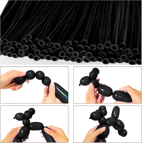Vista 3 de LXZFCRG 260 Globos Negros Largos para Animales de Globo, 100pcs Globos para Torcer para Guirnalda de Globos Animales Modelado Cumpleaños Boda Fiesta
