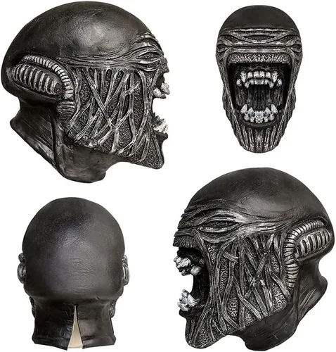 Vista 3 de eLymwoo Scrary Masks Alien Predator - Máscara de látex para disfraz de cosplay, casco negro, máscaras realistas