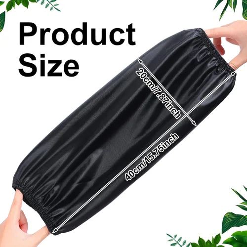 Vista 9 de Jecery 4 pares de fundas impermeables de plástico para brazos PVC, sobremangas reutilizables con puños elásticos, resistente al aceite para la Negro