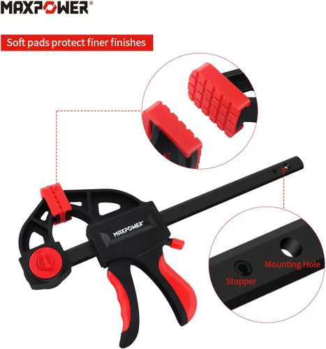 Vista 6 de MAXPOWER Abrazadera de barra de 24 pulgadas y esparcidor de 31 pulgadas para carpintería, juego de abrazaderas de madera de liberación rápida