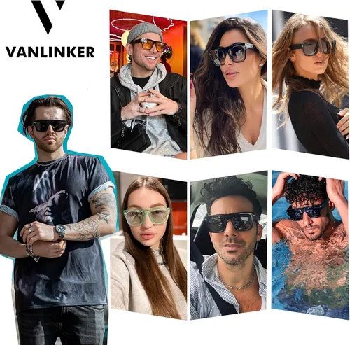 Vista 2 de VANLINKER Gafas de sol cuadradas de moda para hombre y mujer, de gran tamaño, con parte superior plana, retro, 70s, rectangular, para conducir
