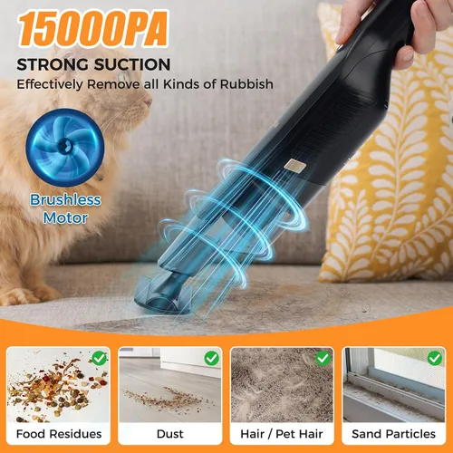 Vista 4 de Aspiradora de mano inalámbrica, succión de alta potencia de 15KPA, carga rápida USB, aspiradora de automóvil con base de almacenamiento, quitapolvo