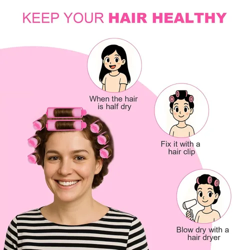 Vista 3 de 60 Piezas Rodillos de Espuma para Cabello - Rizadores Suaves para Dormir para Peinado del Cabello (0.59 pulgadas, Rosa)