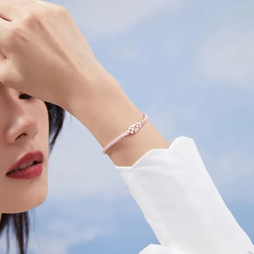Vista 6 de 24K Gold Bracelet for Women Flower Charm Bracelets Adjustable Chain Dainty Braided Link Lucky Beads Stackable Rope Bangle Trendy Colorful Cuff Cute