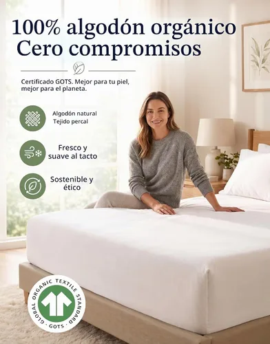 Vista 5 de LANE LINEN - Sábana bajera tamaño individual 100% algodón orgánico y 1 funda de almohada, tejido de percal suave, transpirable, apta para colchones
