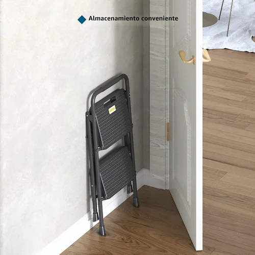 Vista 8 de BONTEC Escalera de 2 escalones, taburete plegable, capacidad de carga Negro