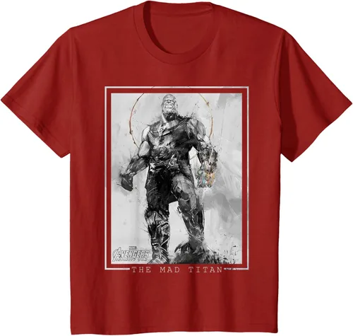 Vista 56 de Marvel Avengers Infinity War Thanos Sketch Graphic Camiseta Negro
